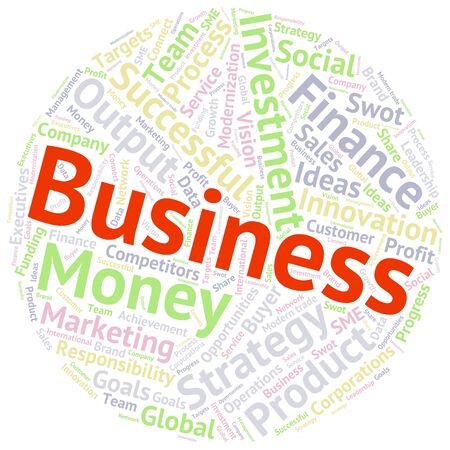Business & finance related word cloud background in circle shapeのイラスト素材