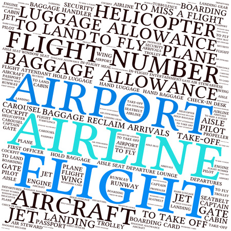 Airport info-text graphics and arrangement concept (word cloud)のイラスト素材