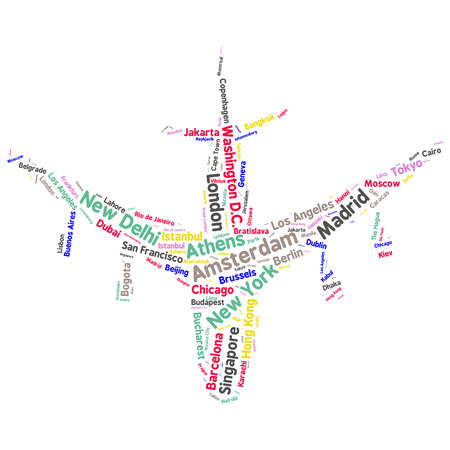 Cities in the World related word cloud backgroundのイラスト素材