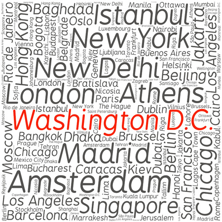Cities in the World related word cloud backgroundのイラスト素材
