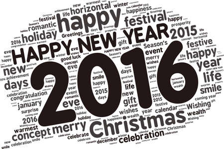 "Happy New Year 2016". Cloud of wordsのイラスト素材