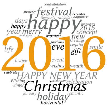 "Happy New Year 2016". Cloud of wordsのイラスト素材