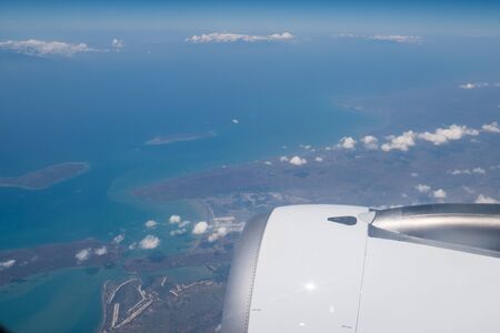 Bali island in tropical sea, veiw from airplane sight