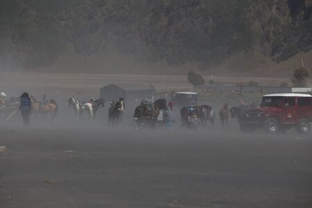 BROMO JAVA,INDONESIA - OCT 13,2015 : Horse riding service around BromoTengger Semeru National Park, East Java, Indonesia.のeditorial素材