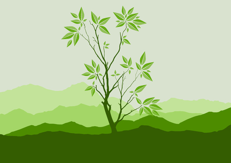 Silhouette of forest and mountain with brown backgroundのイラスト素材