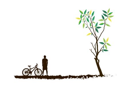 tree an bicycle over background vector illustrationの写真素材