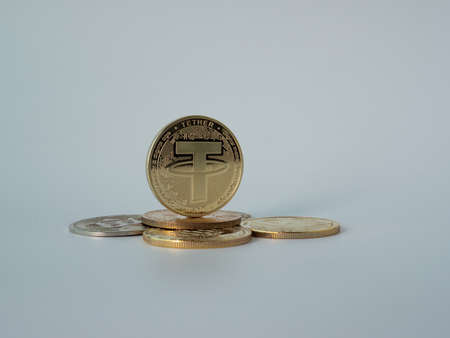 Ethereum ETH cryptocurrency physical coin placedの写真素材