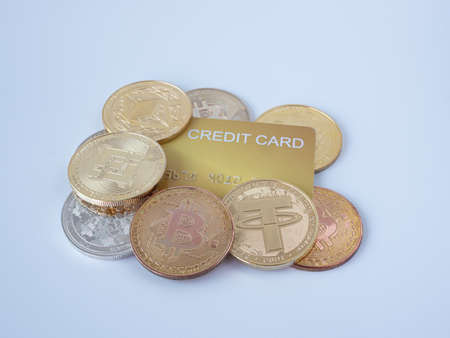 Ethereum ETH cryptocurrency physical coin placedの写真素材
