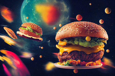 cheese burger with fries  , studio lightingの写真素材