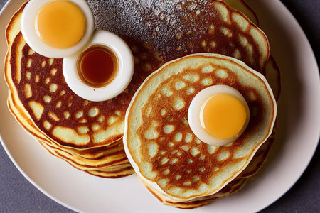 pancakes covered in maple syrup and butter