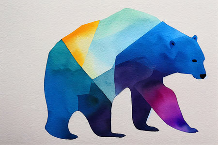 polar bear made out of ornamental colorful playful watercolorの写真素材