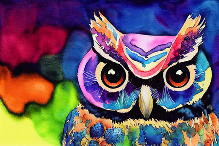 owl made out of ornamental rainbow colors playful watercolorの写真素材