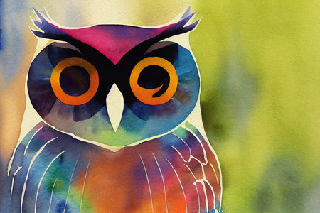 owl made out of ornamental rainbow colors playful watercolorの写真素材
