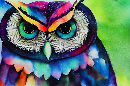 owl made out of ornamental rainbow colors playful watercolorの写真素材