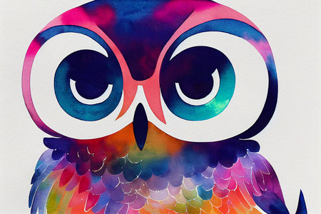 owl made out of ornamental rainbow colors playful watercolorの写真素材