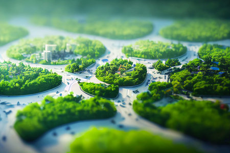 future smart cities, sustainable citys, sustainble highrises with lush plantingの素材