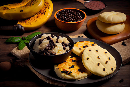 Latin American breakfast, specifically in countries such as Venezuela and Colombia.Generative AIの素材