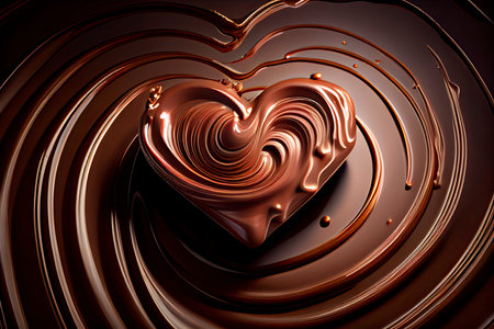 Heart shape chocolate rising from chocolate ripples.Generative AIの素材
