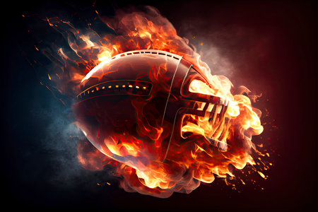 Realistic American football in the fire.Generative AIの素材