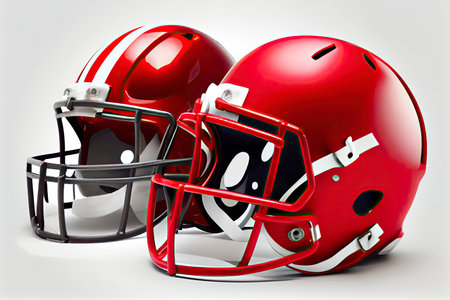 Red American Football Helmets On White Background.Generative AIの写真素材