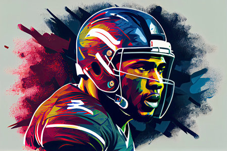 Vector color illustration of American football player.Generative AIの写真素材