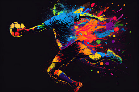 Soccer player kicks the ball. The colorful.Generative AI