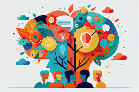 communication & teamwork concept "brainstorming" creative and innovation icon,Generative AIの素材