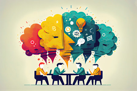 communication & teamwork concept "brainstorming" creative and innovation icon,Generative AIの素材
