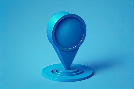 Locator mark of map and location pin or navigation icon sign on blue background with search concept. 3D rendering.Generative AIの写真素材