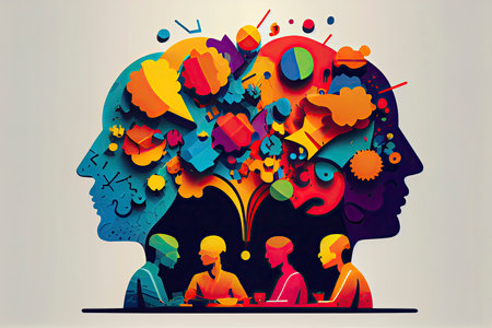 communication & teamwork concept "brainstorming" creative and innovation icon,Generative AIの素材