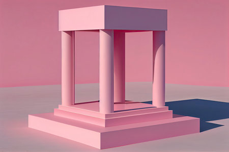 Square pink podium in an outdoor minimalist scene for a product presentation in 3D rendering.Generative AIの素材