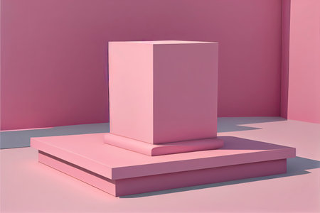 Square pink podium in an outdoor minimalist scene for a product presentation in 3D rendering.Generative AIの素材