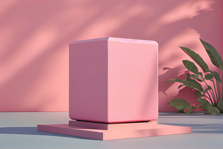 Square pink podium in an outdoor minimalist scene for a product presentation in 3D rendering.Generative AIの素材