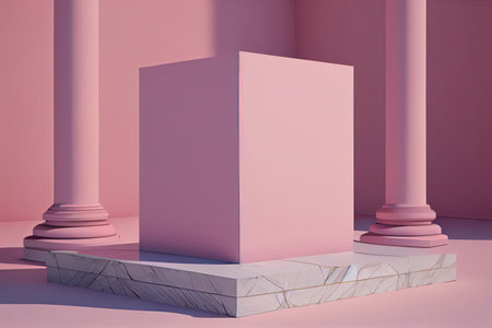Square pink podium in an outdoor minimalist scene for a product presentation in 3D rendering.Generative AIの素材