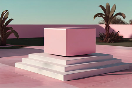 Square pink podium in an outdoor minimalist scene for a product presentation in 3D rendering.Generative AIの素材