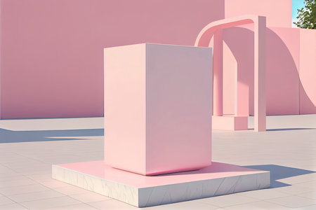 Square pink podium in an outdoor minimalist scene for a product presentation in 3D rendering.Generative AIの素材