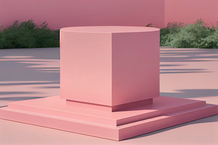 Square pink podium in an outdoor minimalist scene for a product presentation in 3D rendering.Generative AIの素材