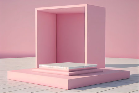 Square pink podium in an outdoor minimalist scene for a product presentation in 3D rendering.Generative AIの素材