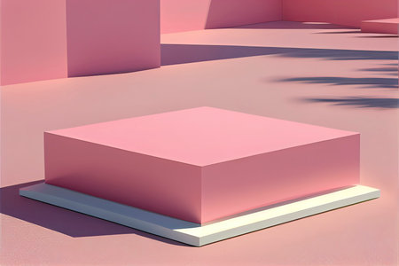 Square pink podium in an outdoor minimalist scene for a product presentation in 3D rendering.Generative AIの素材
