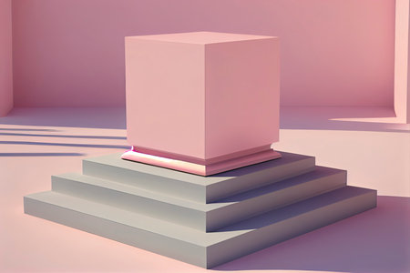 Square pink podium in an outdoor minimalist scene for a product presentation in 3D rendering.Generative AIの素材