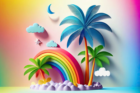 Summer vacation realistic design template. 3d render scene tropical.Generative AIの素材