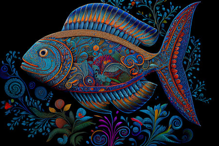 Fish, ornamental graphic fish.Generative AIの素材