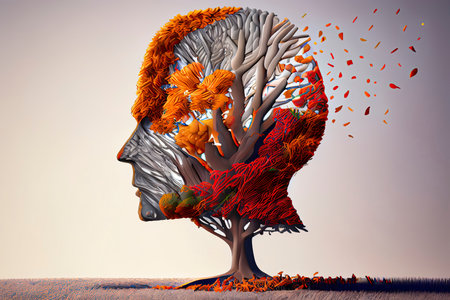 Dementia treatment and treatment concept Alzheimer's memory brain as old tree recovery.Generative AIの素材