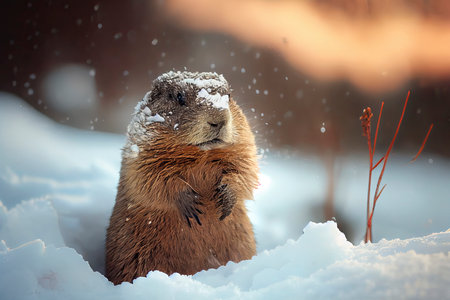 Groundhog covered in snow on Groundhog Day.Generative AIの素材