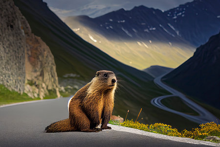 alpine marmot over Grossglockner road serpentines.Generative AIの素材