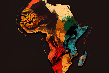 Africa map illustration with African colors, black history month.Generative AIの素材