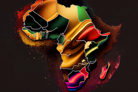 Africa map illustration with African colors, black history month.Generative AIの素材