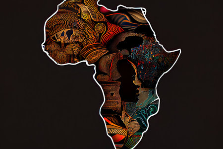 Africa map illustration with African colors, black history month.Generative AIの素材