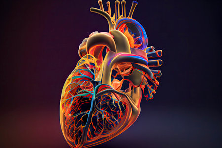Human heart anatomy with dna abstract background. 3d illustration.Generative AIの素材