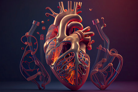 Human heart anatomy with dna abstract background. 3d illustration.Generative AIの素材